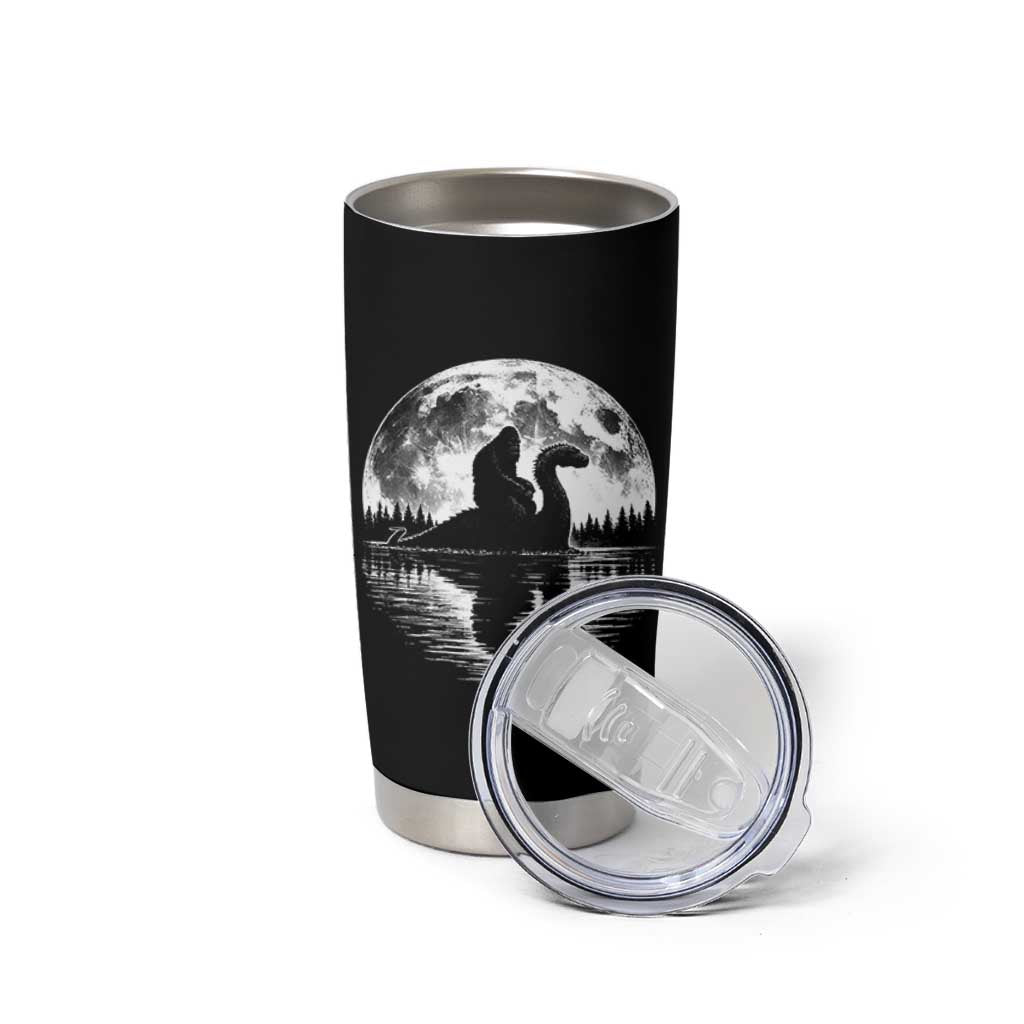 Funny Bigfoot Loch Ness Monster Tumbler Cup Retro Sasquatch Nessie Funny Cryptid Moon