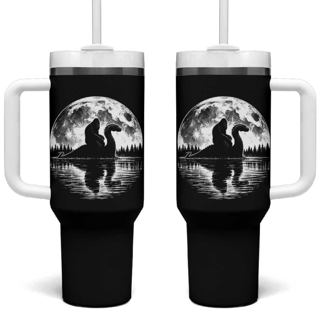 Funny Bigfoot Loch Ness Monster Tumbler With Handle Retro Sasquatch Nessie Funny Cryptid Moon