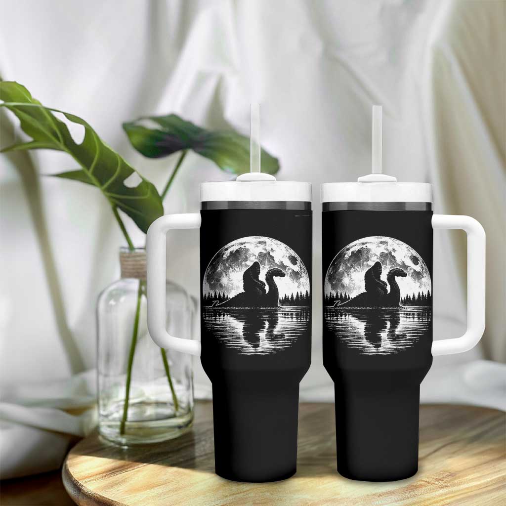 Funny Bigfoot Loch Ness Monster Tumbler With Handle Retro Sasquatch Nessie Funny Cryptid Moon