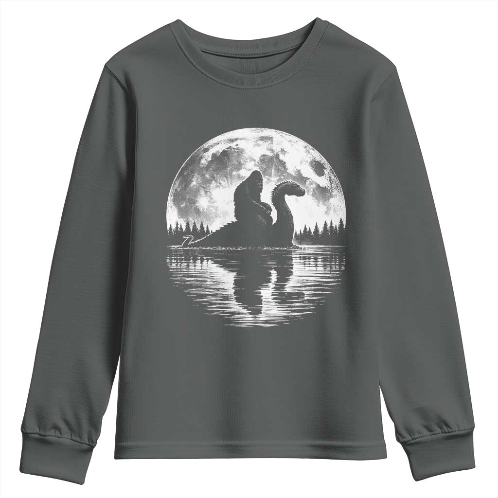 Funny Bigfoot Loch Ness Monster Youth Sweatshirt Retro Sasquatch Nessie Funny Cryptid Moon