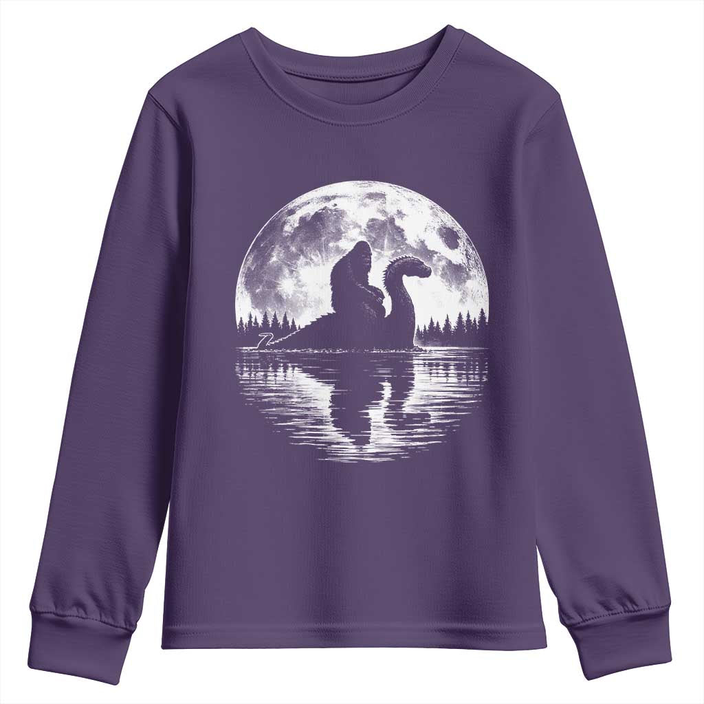 Funny Bigfoot Loch Ness Monster Youth Sweatshirt Retro Sasquatch Nessie Funny Cryptid Moon