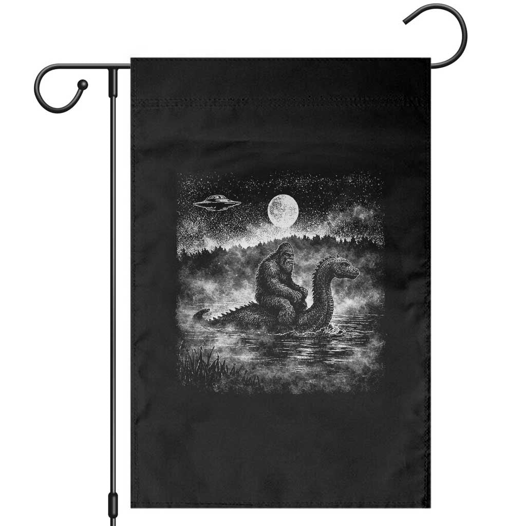 Bigfoot Loch Ness Monster Garden Flag Funny Retro Sasquatch Nessie Funny Cryptid Vintage Graphic