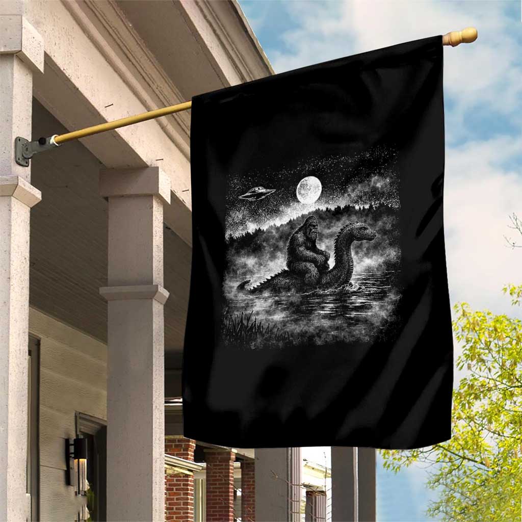 Bigfoot Loch Ness Monster Garden Flag Funny Retro Sasquatch Nessie Funny Cryptid Vintage Graphic