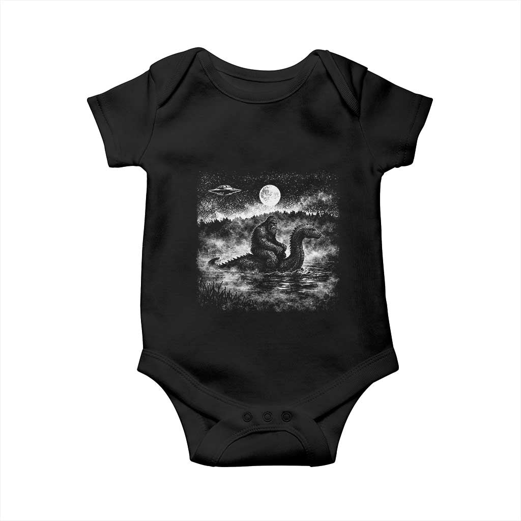 Bigfoot Loch Ness Monster Baby Onesie Funny Retro Sasquatch Nessie Funny Cryptid Vintage Graphic