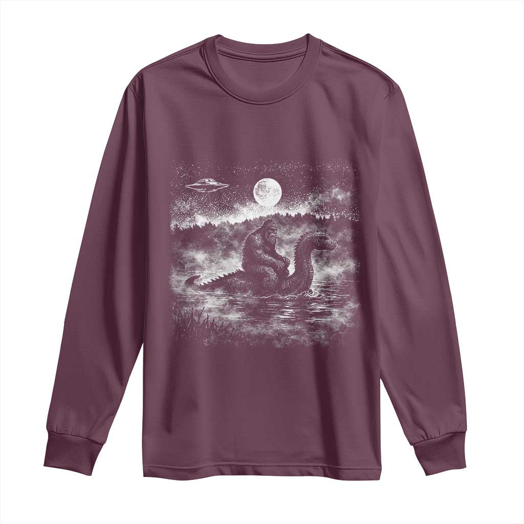 Bigfoot Loch Ness Monster Long Sleeve Shirt Funny Retro Sasquatch Nessie Funny Cryptid Vintage Graphic