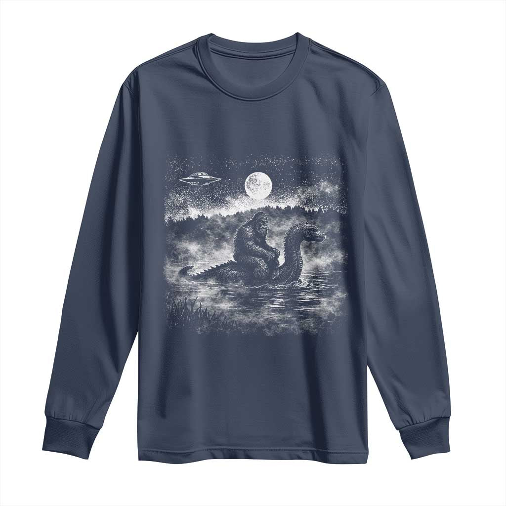 Bigfoot Loch Ness Monster Long Sleeve Shirt Funny Retro Sasquatch Nessie Funny Cryptid Vintage Graphic
