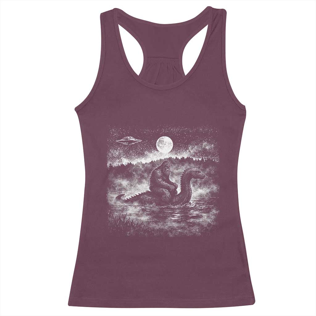 Bigfoot Loch Ness Monster Racerback Tank Top Funny Retro Sasquatch Nessie Funny Cryptid Vintage Graphic
