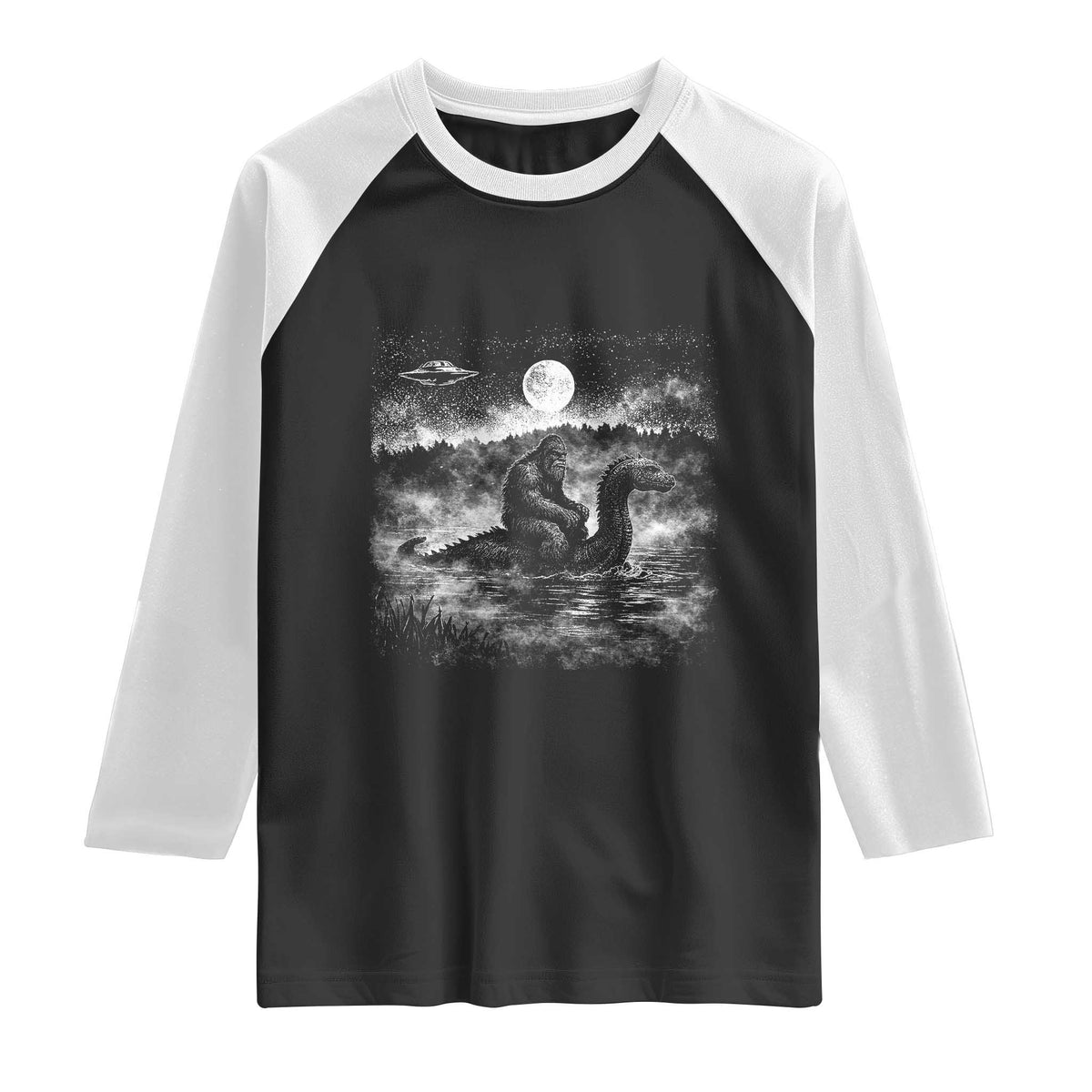 Bigfoot Loch Ness Monster Raglan Shirt Funny Retro Sasquatch Nessie Funny Cryptid Vintage Graphic