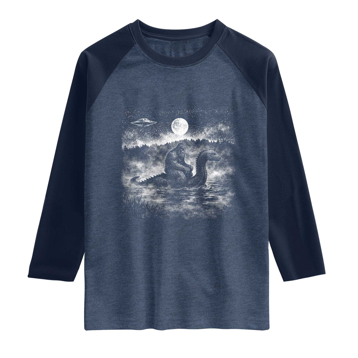 Bigfoot Loch Ness Monster Raglan Shirt Funny Retro Sasquatch Nessie Funny Cryptid Vintage Graphic