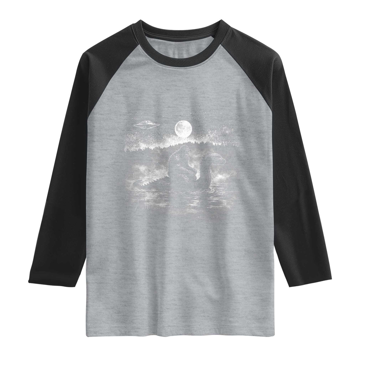 Bigfoot Loch Ness Monster Raglan Shirt Funny Retro Sasquatch Nessie Funny Cryptid Vintage Graphic