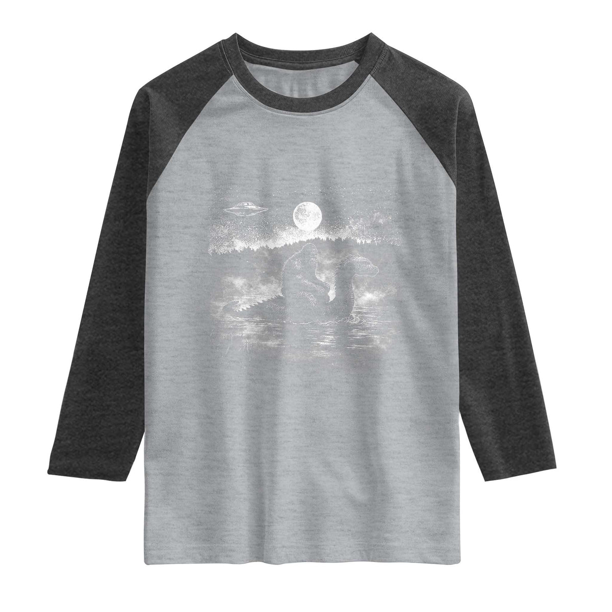 Bigfoot Loch Ness Monster Raglan Shirt Funny Retro Sasquatch Nessie Funny Cryptid Vintage Graphic