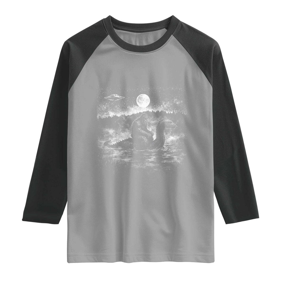 Bigfoot Loch Ness Monster Raglan Shirt Funny Retro Sasquatch Nessie Funny Cryptid Vintage Graphic