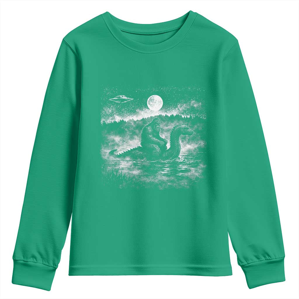 Bigfoot Loch Ness Monster Youth Sweatshirt Funny Retro Sasquatch Nessie Funny Cryptid Vintage Graphic