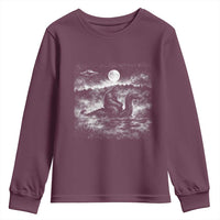 Bigfoot Loch Ness Monster Youth Sweatshirt Funny Retro Sasquatch Nessie Funny Cryptid Vintage Graphic
