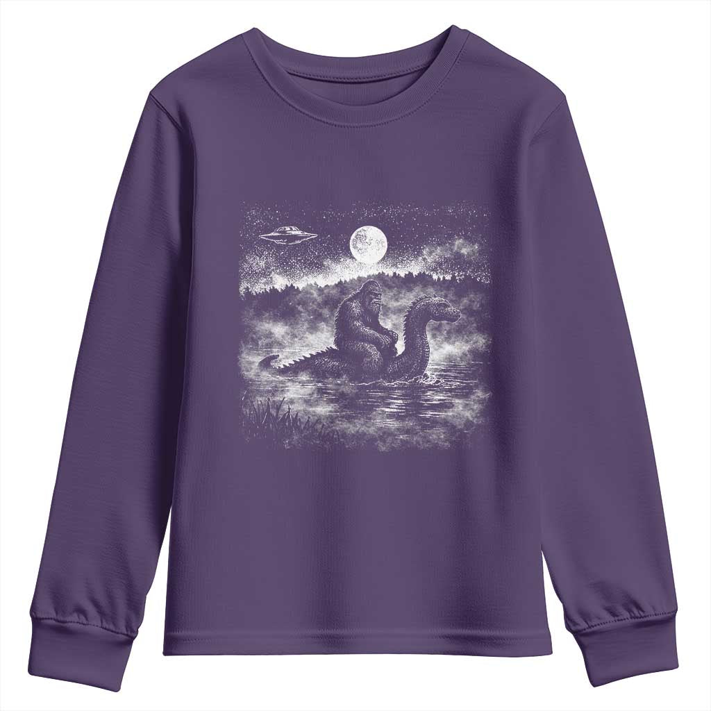 Bigfoot Loch Ness Monster Youth Sweatshirt Funny Retro Sasquatch Nessie Funny Cryptid Vintage Graphic