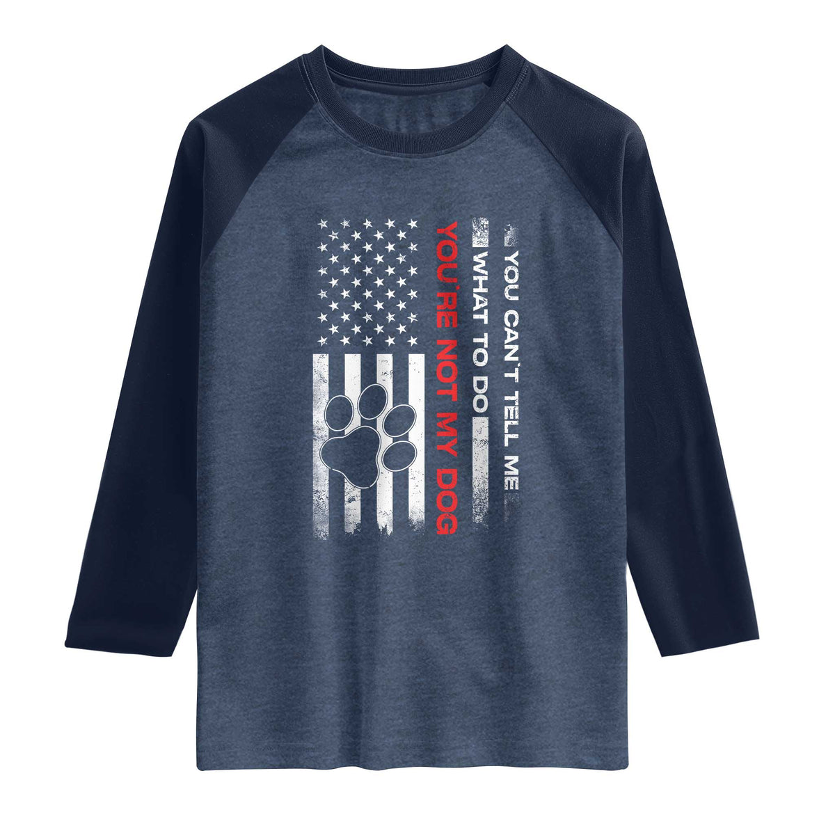 Funny Dog Lovers Raglan Shirt You Cant Tell Me What To Do Youre Not My Dog USA Flag