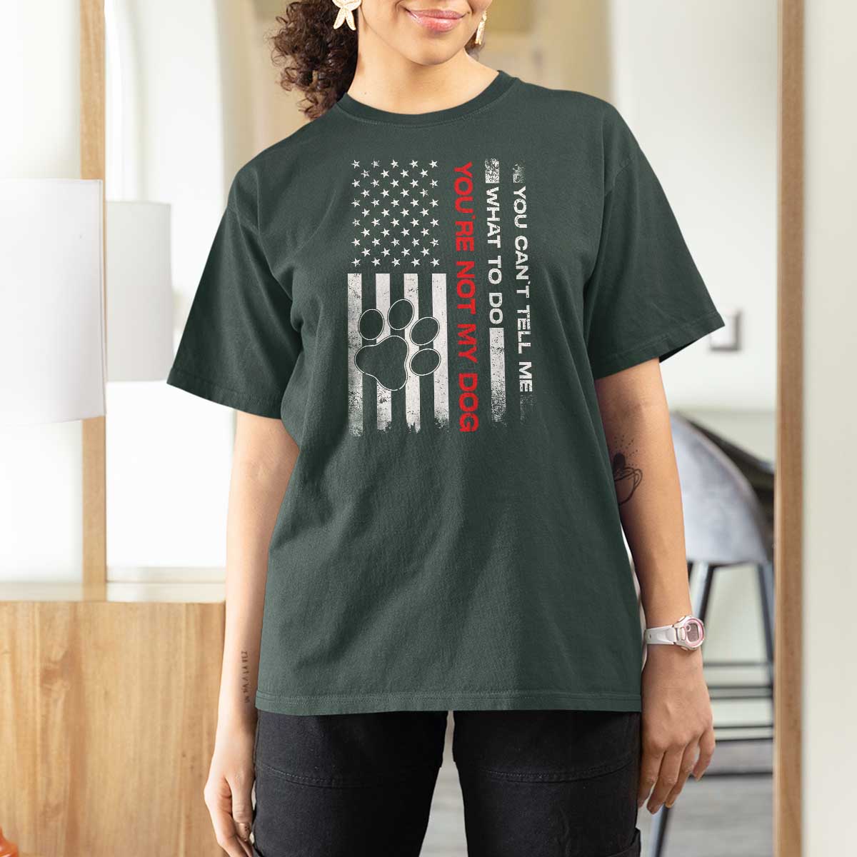Funny Dog Lovers T Shirt For Women You Cant Tell Me What To Do Youre Not My Dog USA Flag