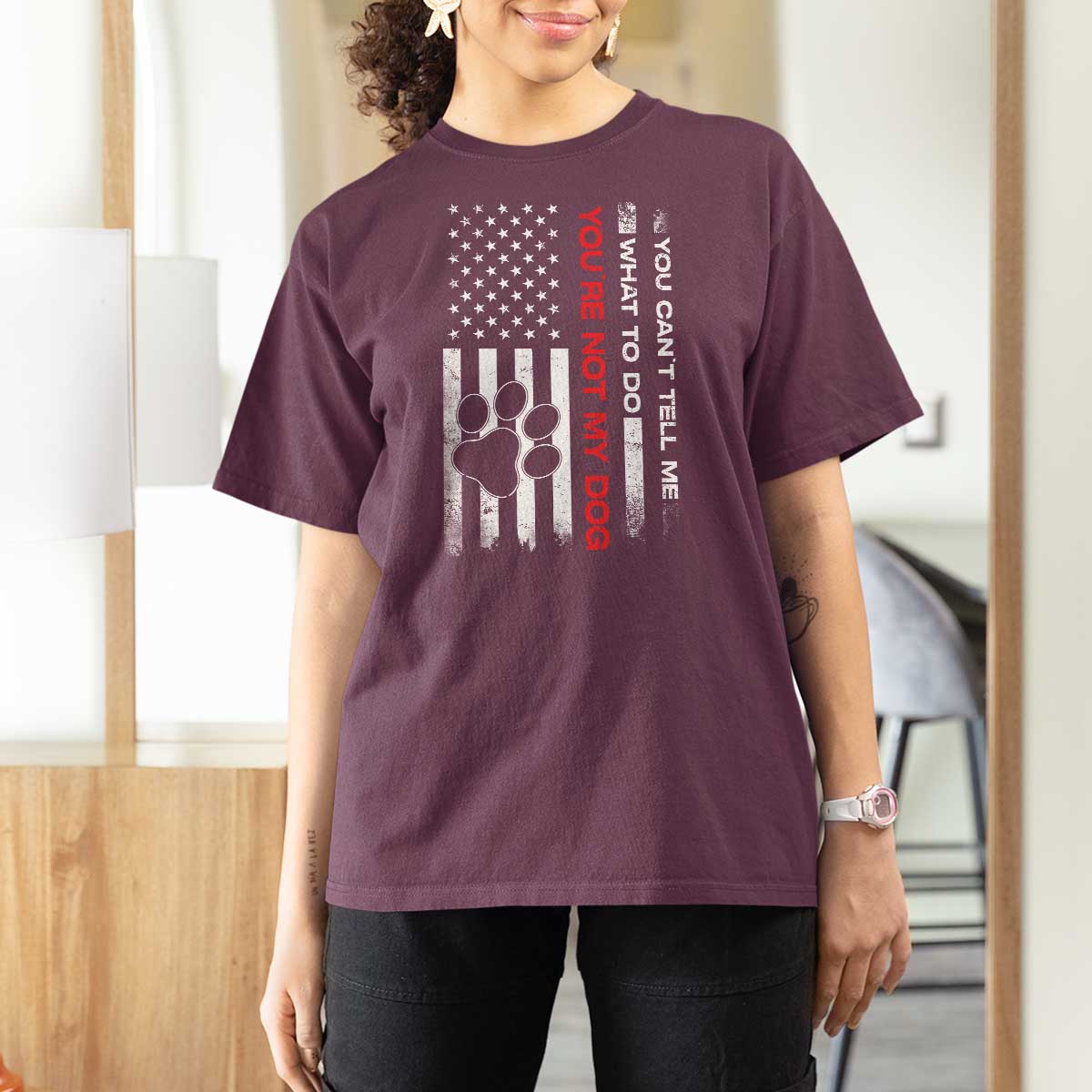 Funny Dog Lovers T Shirt For Women You Cant Tell Me What To Do Youre Not My Dog USA Flag