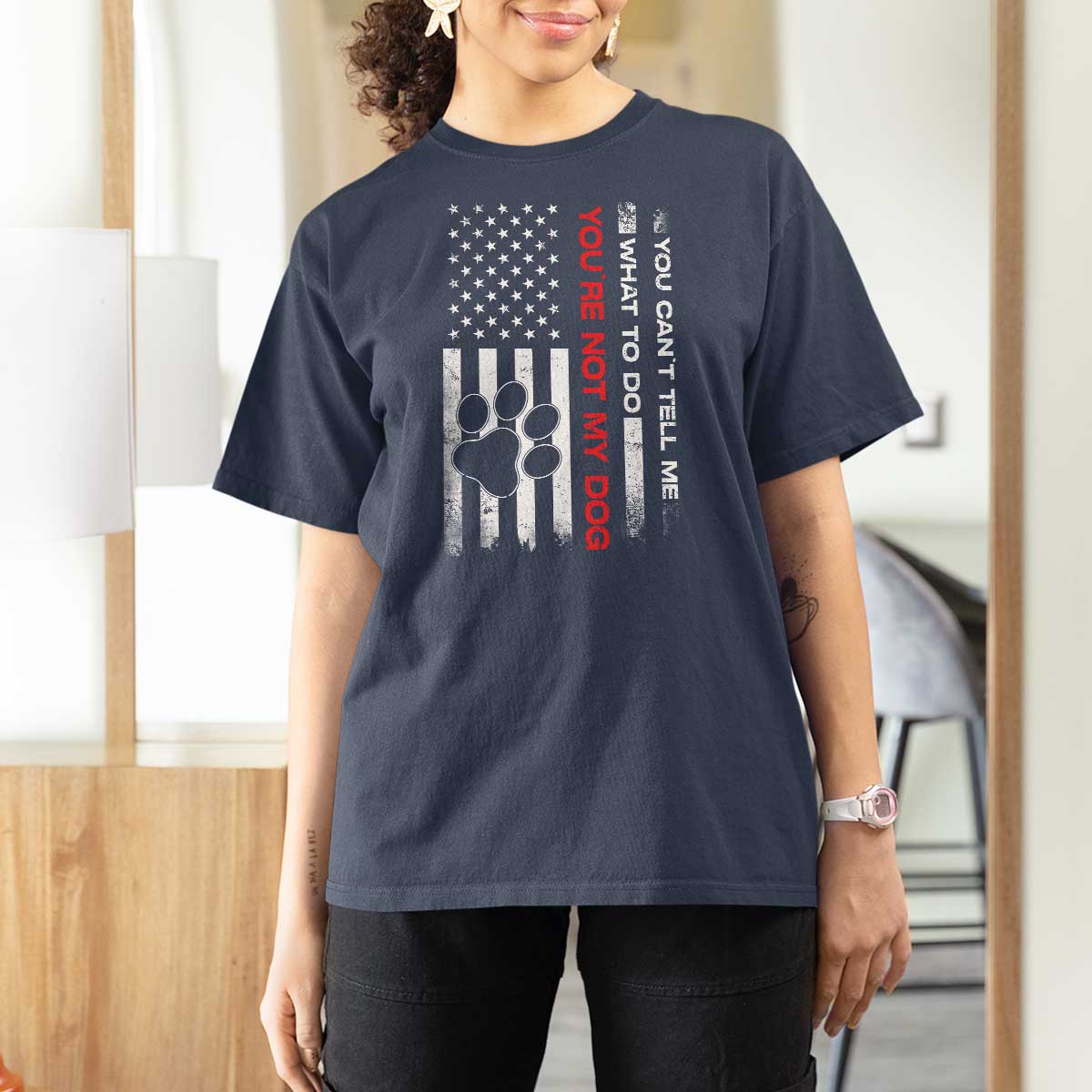 Funny Dog Lovers T Shirt For Women You Cant Tell Me What To Do Youre Not My Dog USA Flag