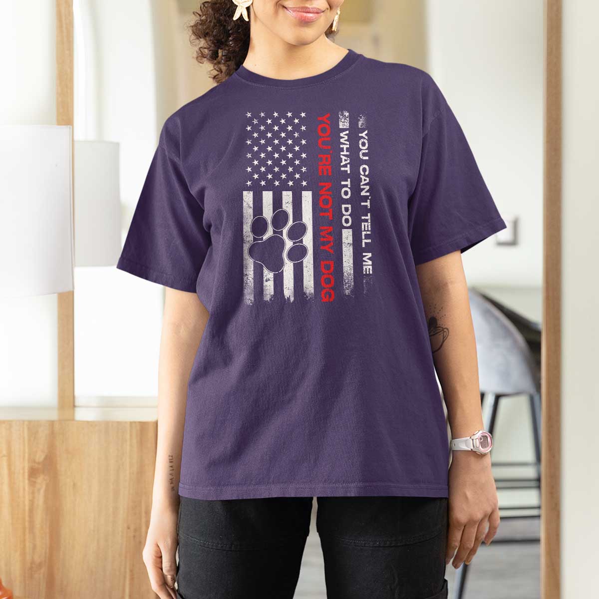 Funny Dog Lovers T Shirt For Women You Cant Tell Me What To Do Youre Not My Dog USA Flag