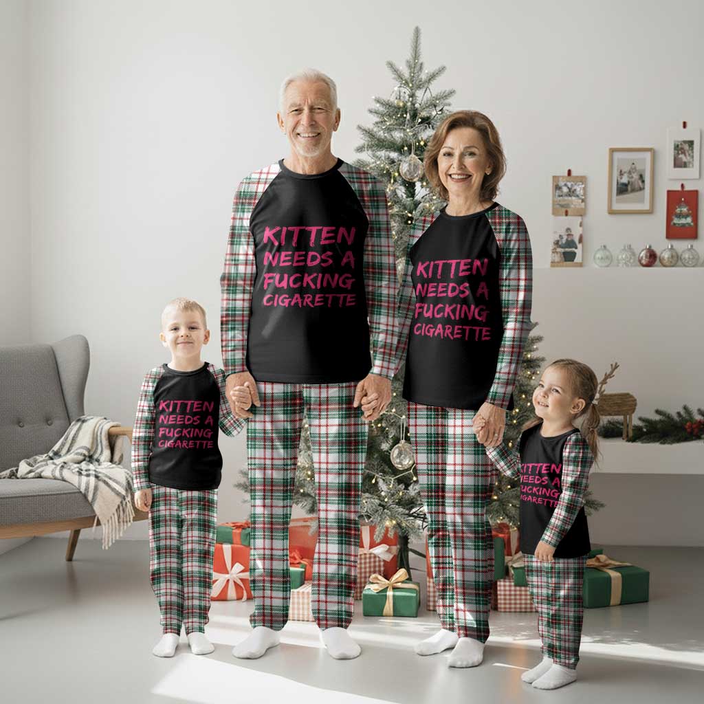 Kitten Needs A Fucking Cigarette Plaid Pajama Set Funny Cat Joke Cat Meme