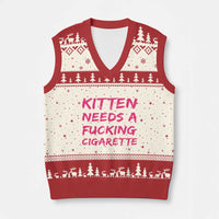 Kitten Needs A Fucking Cigarette V-Neck Knit Sweater Vest Funny Cat Joke Cat Meme