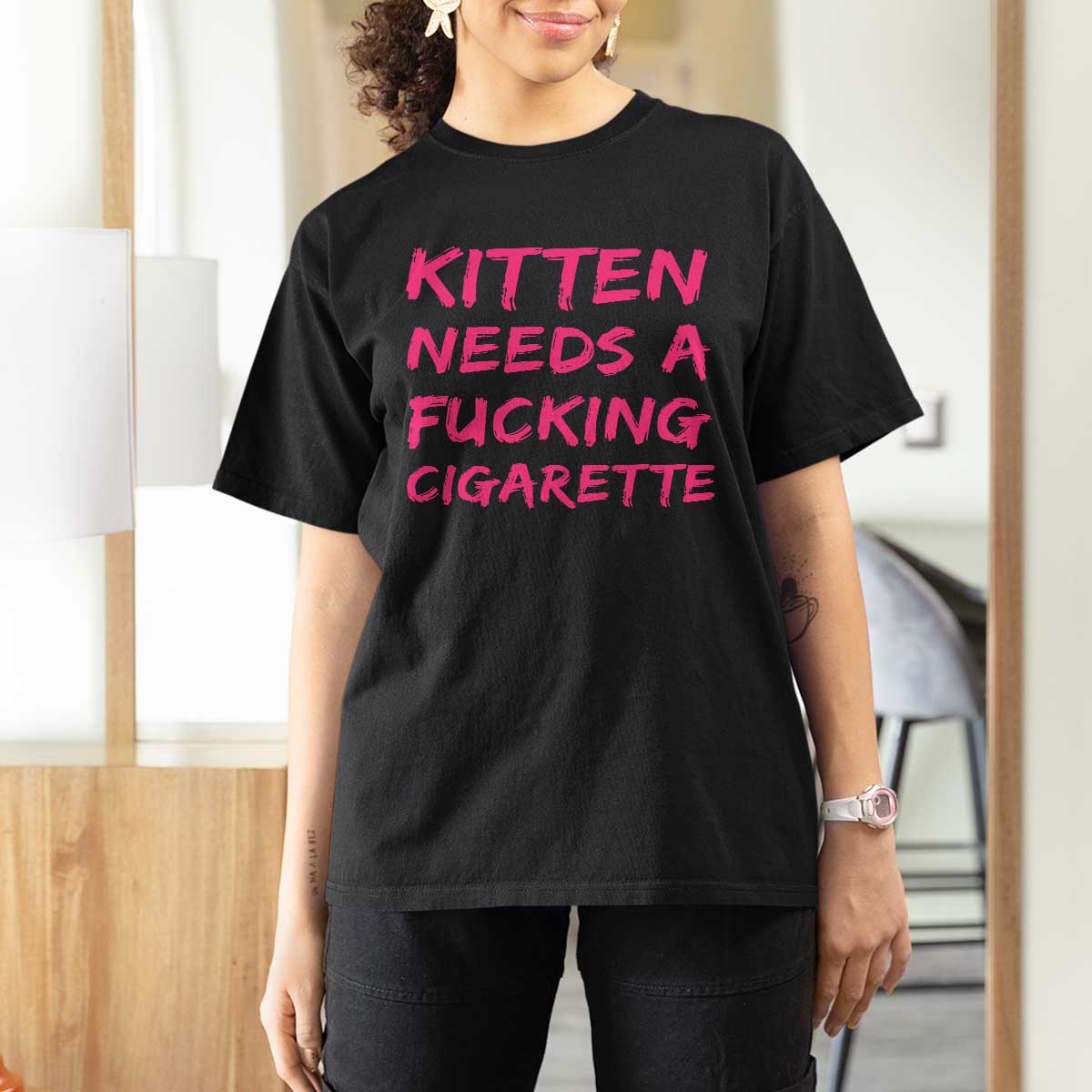 Kitten Needs A Fucking Cigarette T Shirt For Women Funny Cat Joke Cat Meme