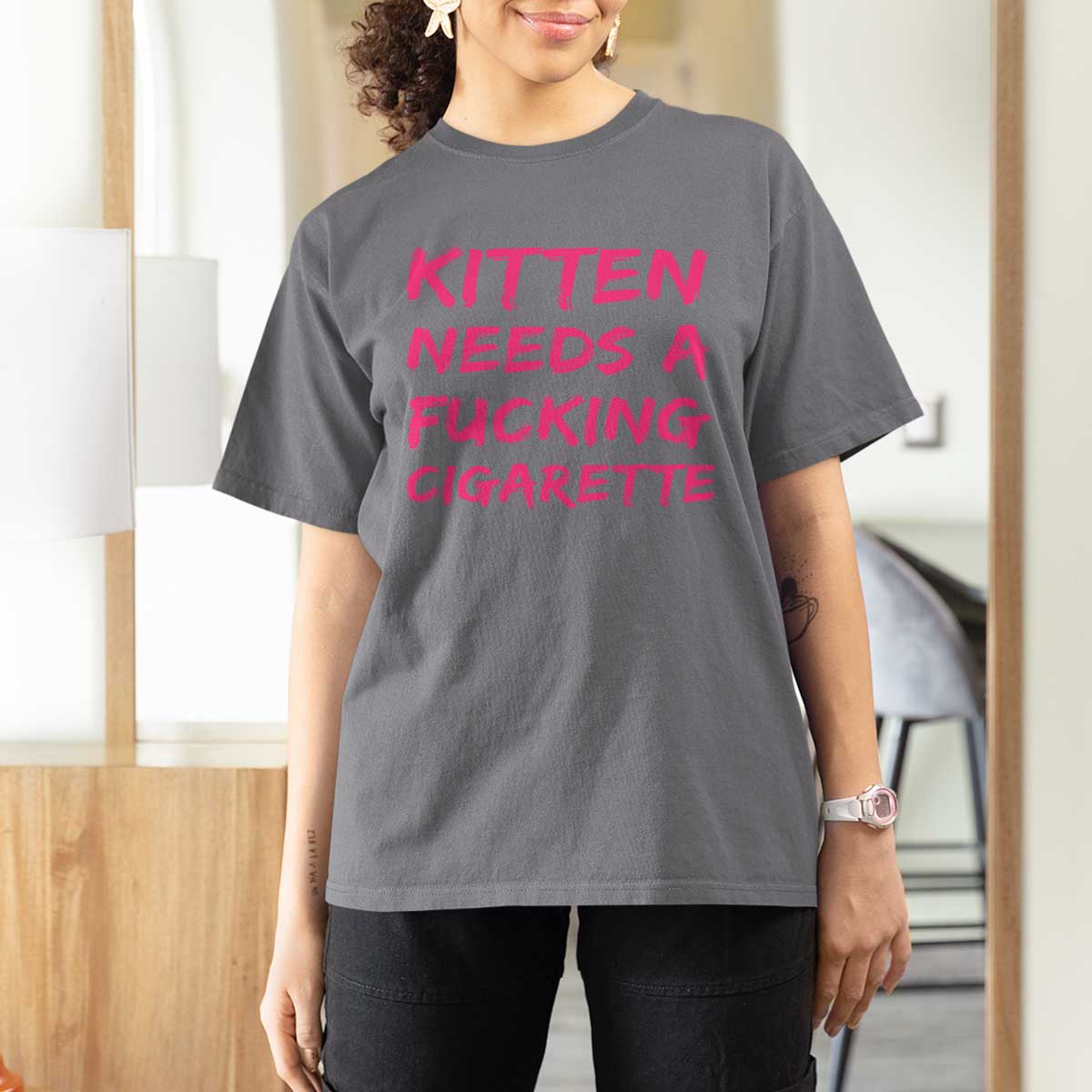 Kitten Needs A Fucking Cigarette T Shirt For Women Funny Cat Joke Cat Meme