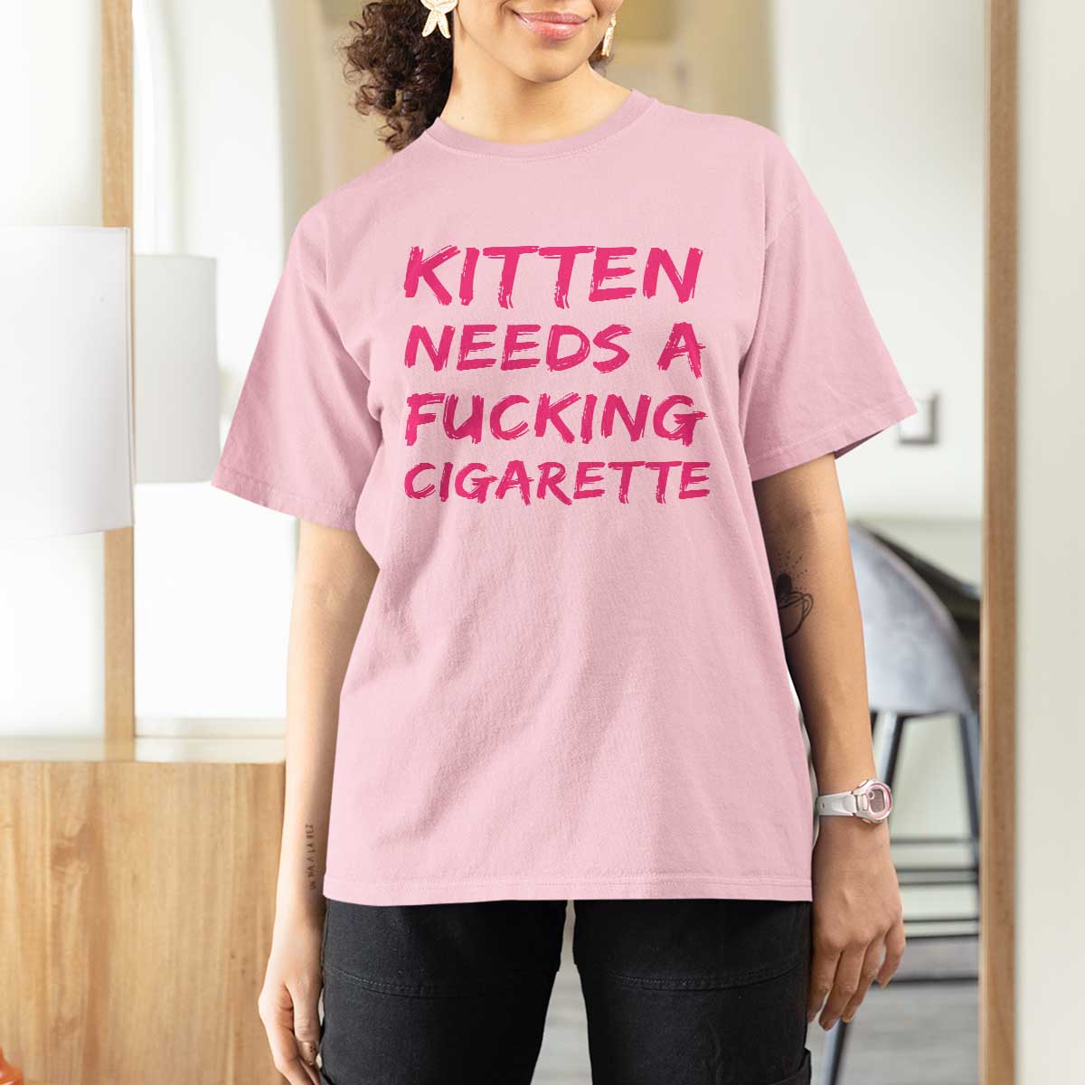Kitten Needs A Fucking Cigarette T Shirt For Women Funny Cat Joke Cat Meme