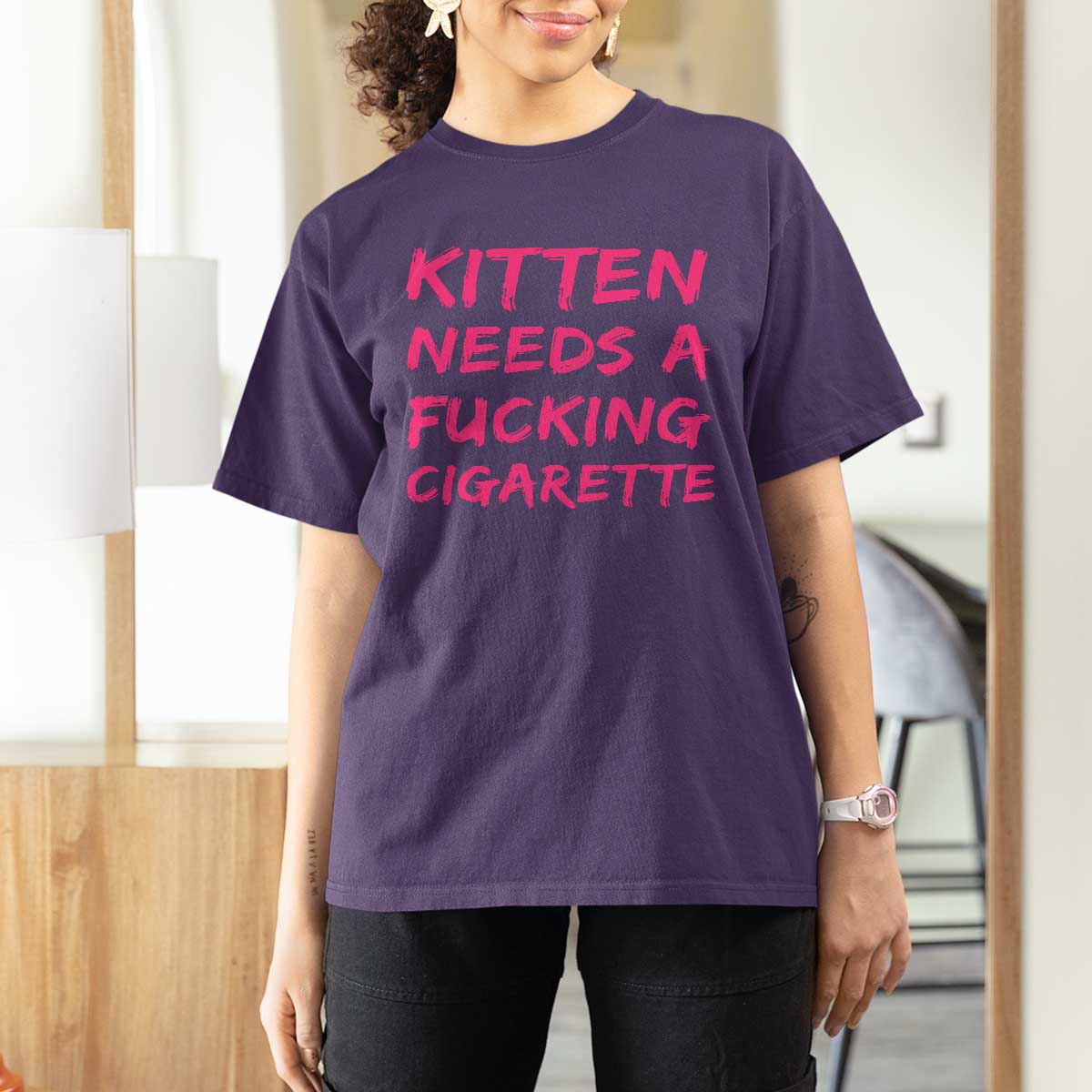 Kitten Needs A Fucking Cigarette T Shirt For Women Funny Cat Joke Cat Meme