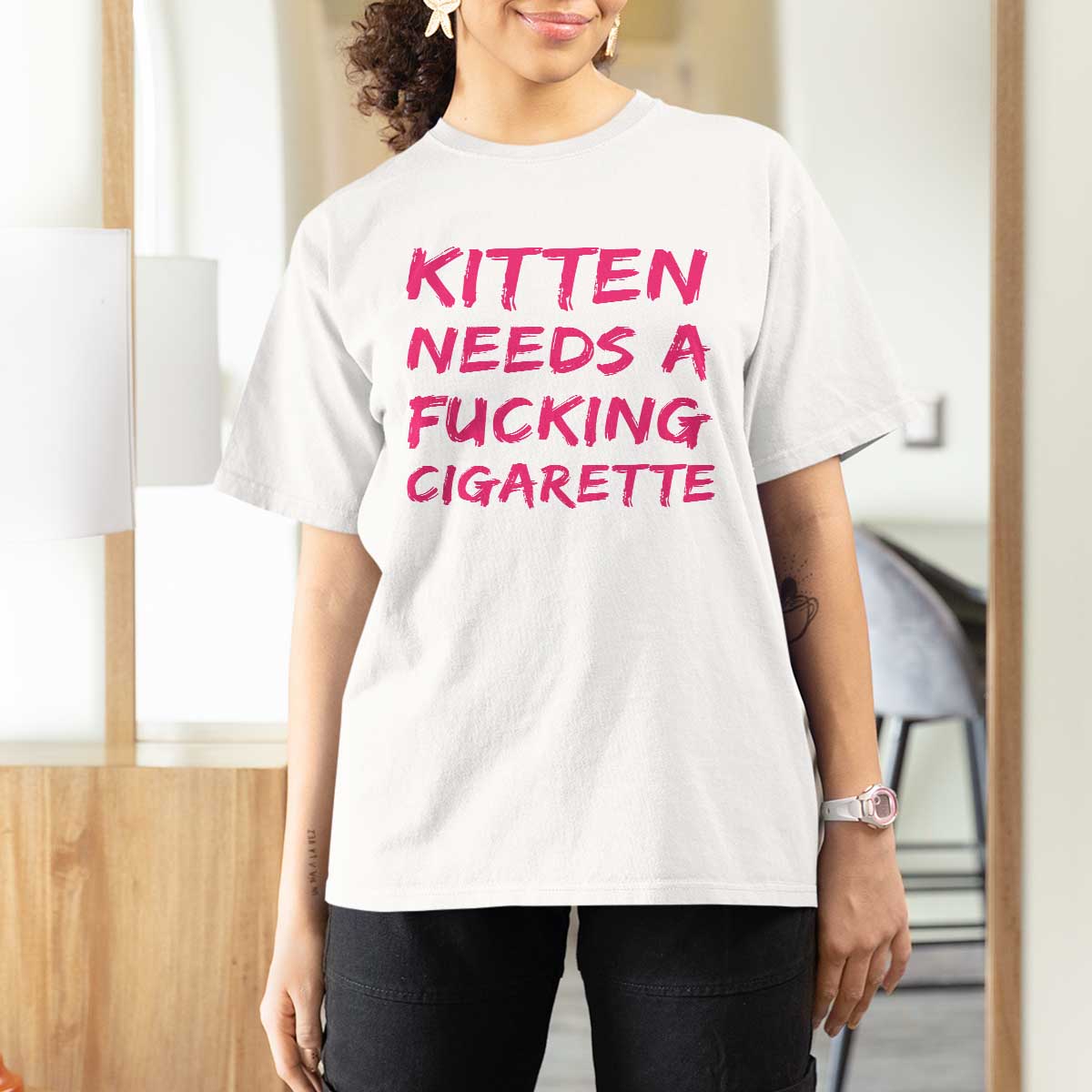 Kitten Needs A Fucking Cigarette T Shirt For Women Funny Cat Joke Cat Meme