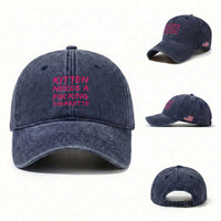 Kitten Needs A Fucking Cigarette Washed Cotton Baseball Cap Funny Cat Joke Cat Meme