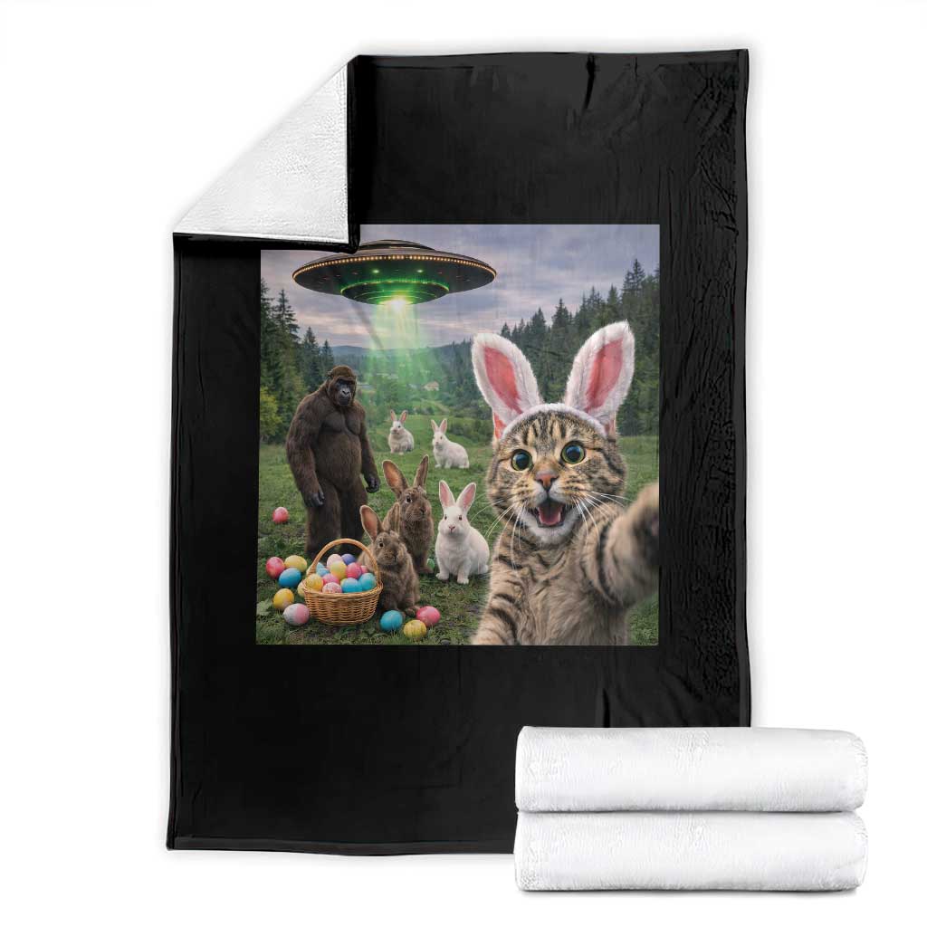 Funny Easter Day Throw Blanket Cat Selfie With Bunny Bigfoot UFO Bunny Egg