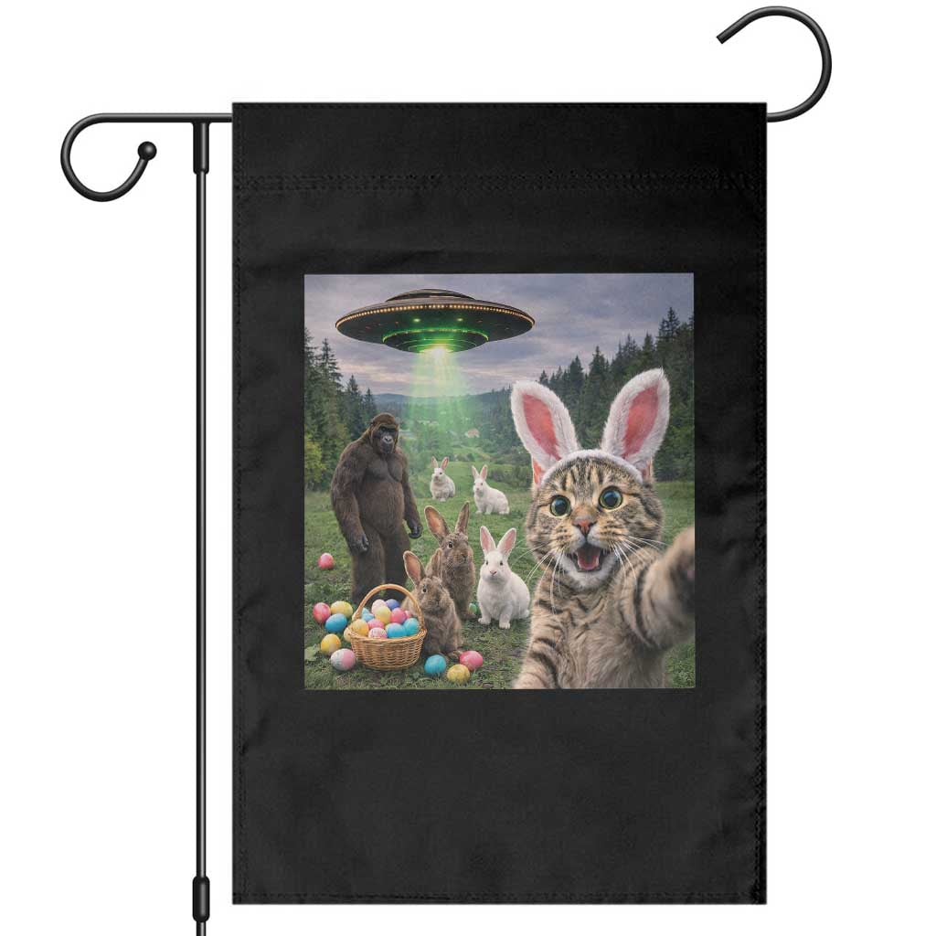 Funny Easter Day Garden Flag Cat Selfie With Bunny Bigfoot UFO Bunny Egg