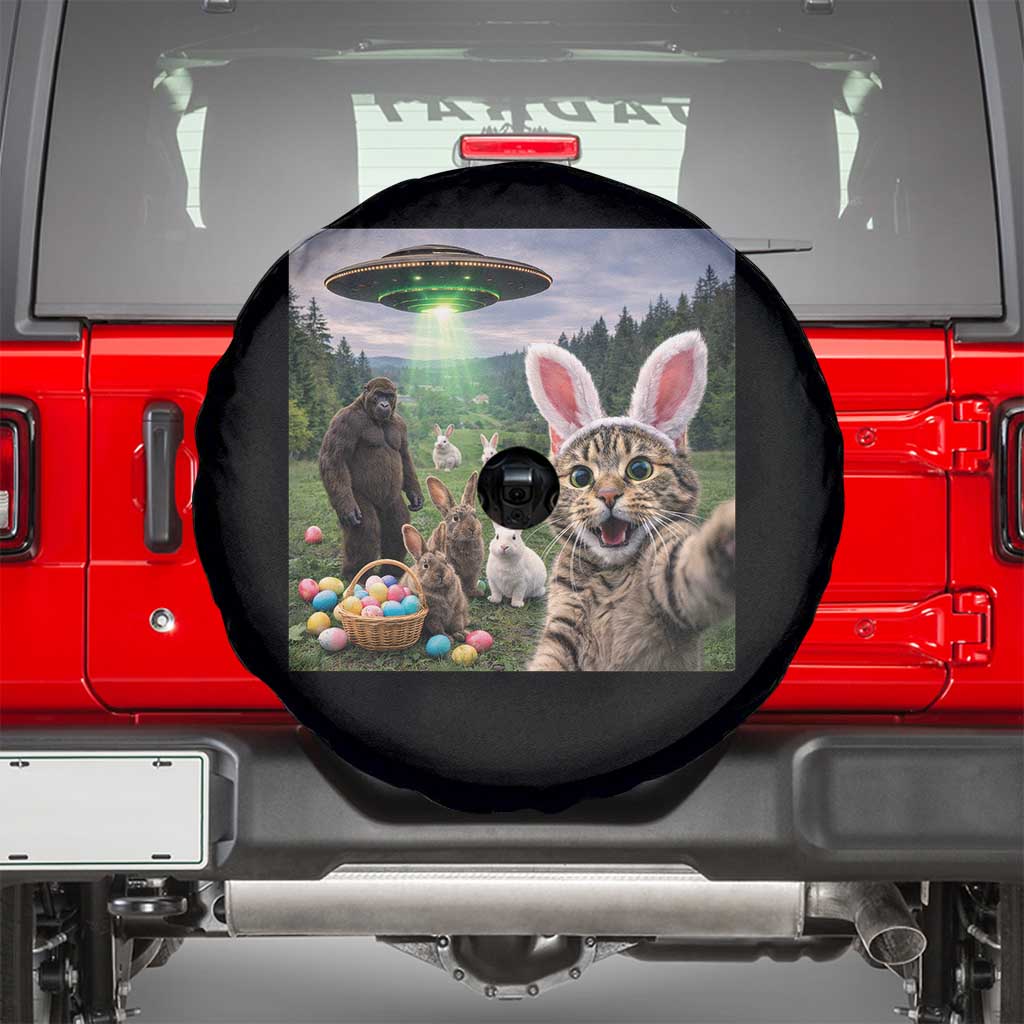 Funny Easter Day Spare Tire Cover Cat Selfie With Bunny Bigfoot UFO Bunny Egg