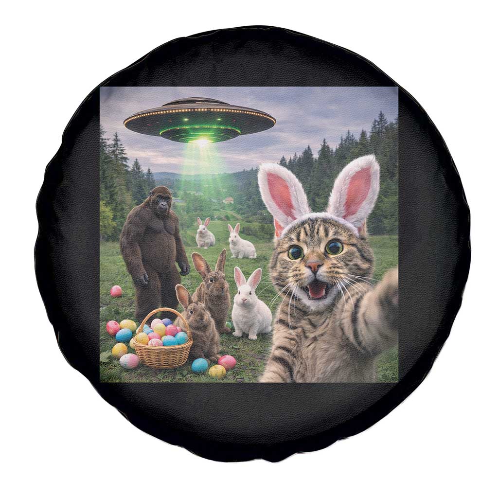 Funny Easter Day Spare Tire Cover Cat Selfie With Bunny Bigfoot UFO Bunny Egg