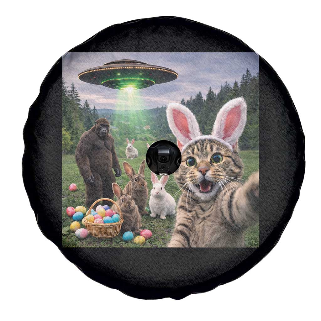 Funny Easter Day Spare Tire Cover Cat Selfie With Bunny Bigfoot UFO Bunny Egg