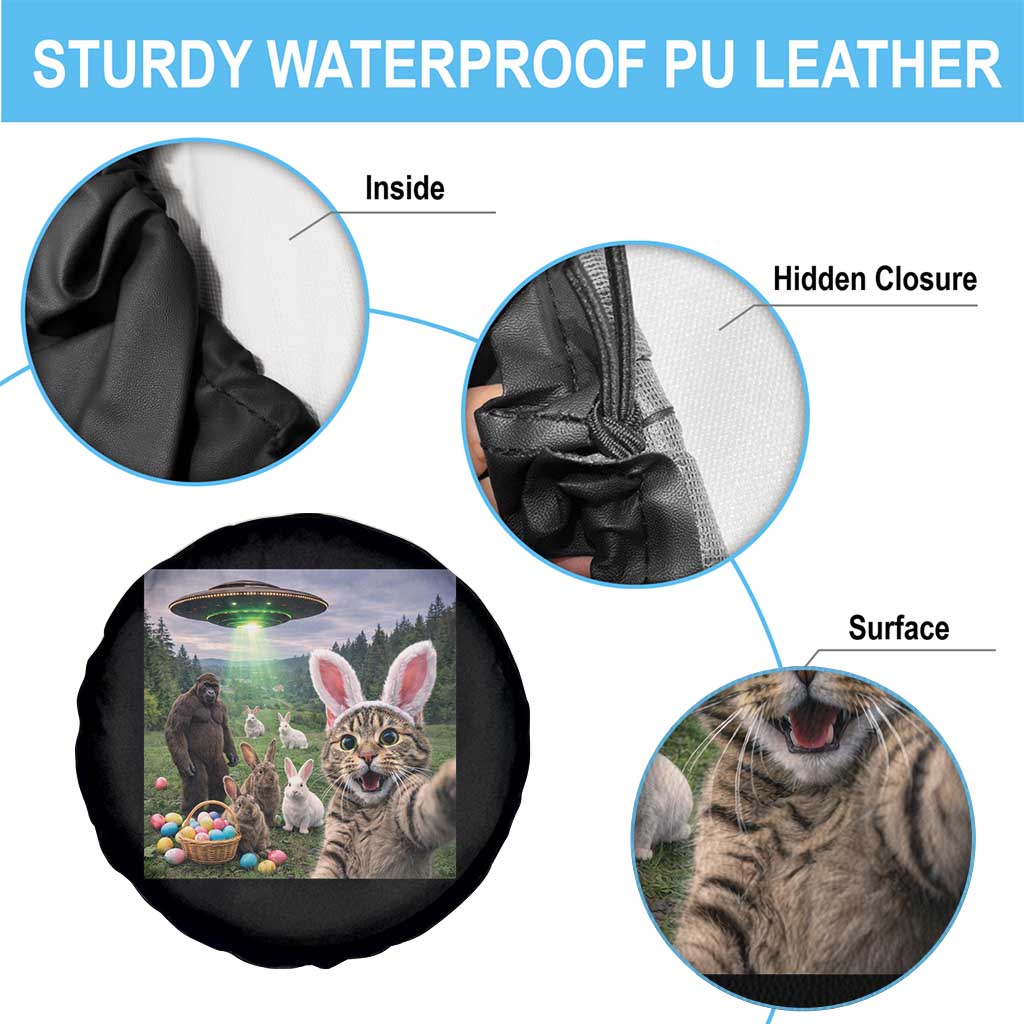 Funny Easter Day Spare Tire Cover Cat Selfie With Bunny Bigfoot UFO Bunny Egg