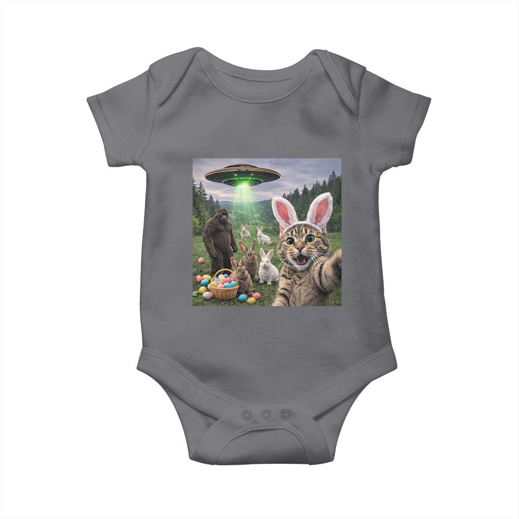 Funny Easter Day Baby Onesie Cat Selfie With Bunny Bigfoot UFO Bunny Egg