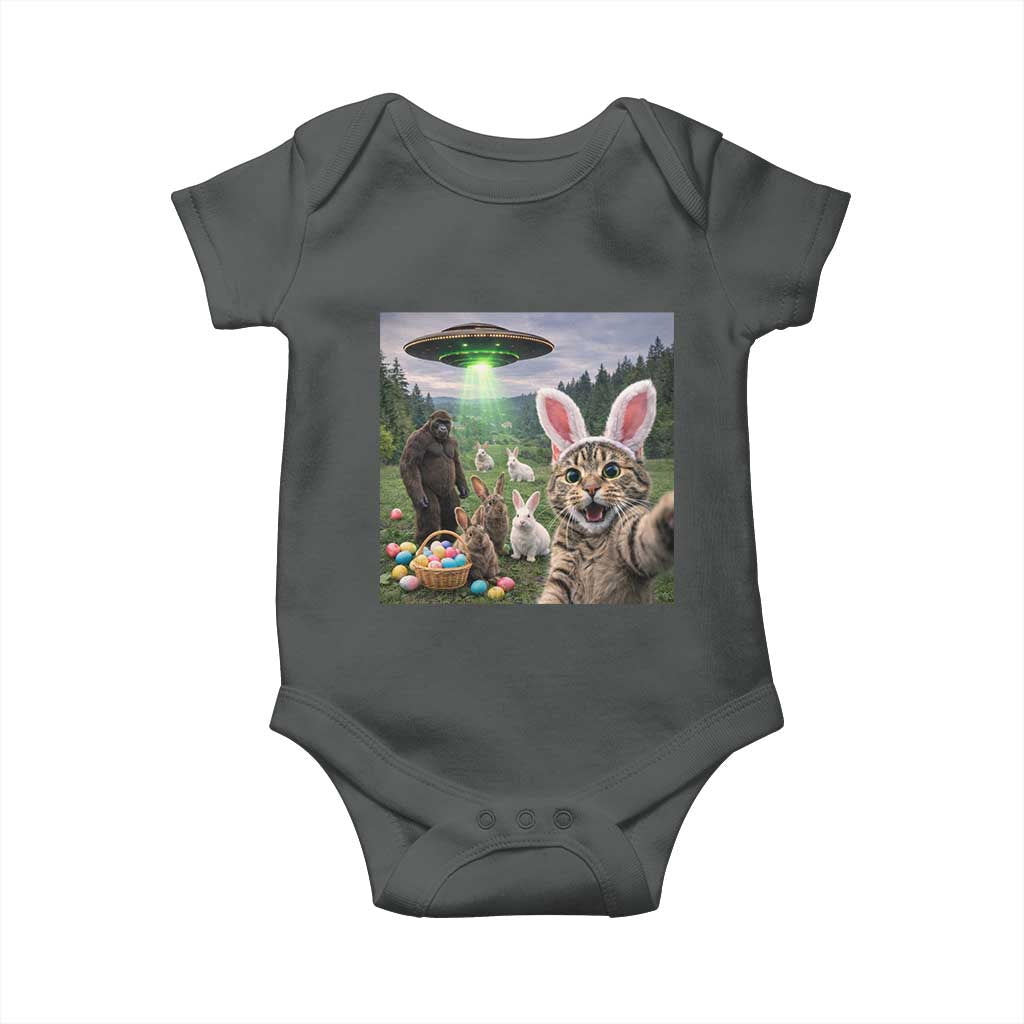 Funny Easter Day Baby Onesie Cat Selfie With Bunny Bigfoot UFO Bunny Egg