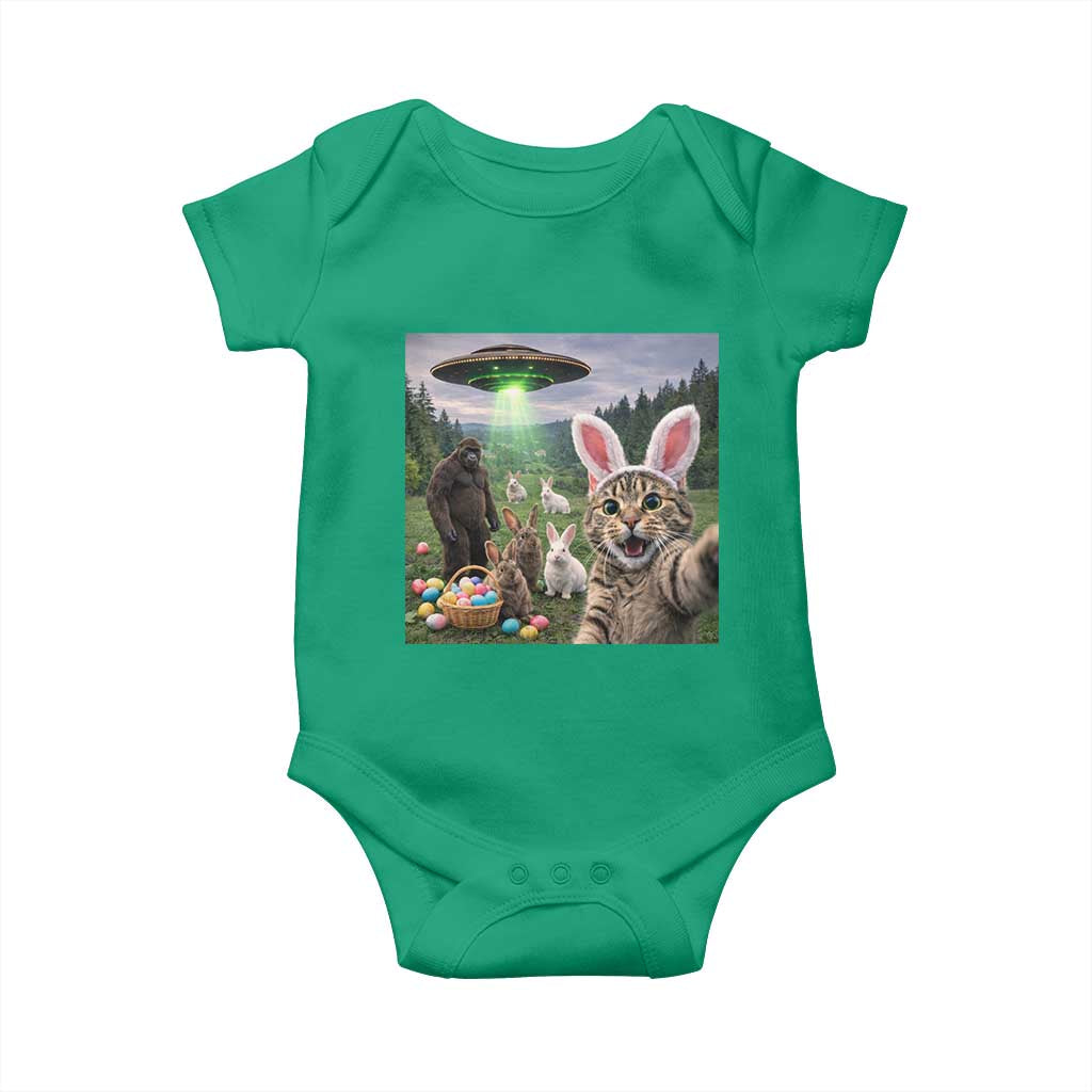 Funny Easter Day Baby Onesie Cat Selfie With Bunny Bigfoot UFO Bunny Egg