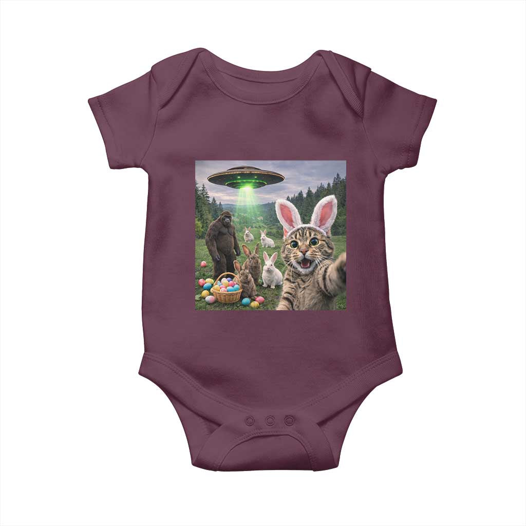 Funny Easter Day Baby Onesie Cat Selfie With Bunny Bigfoot UFO Bunny Egg