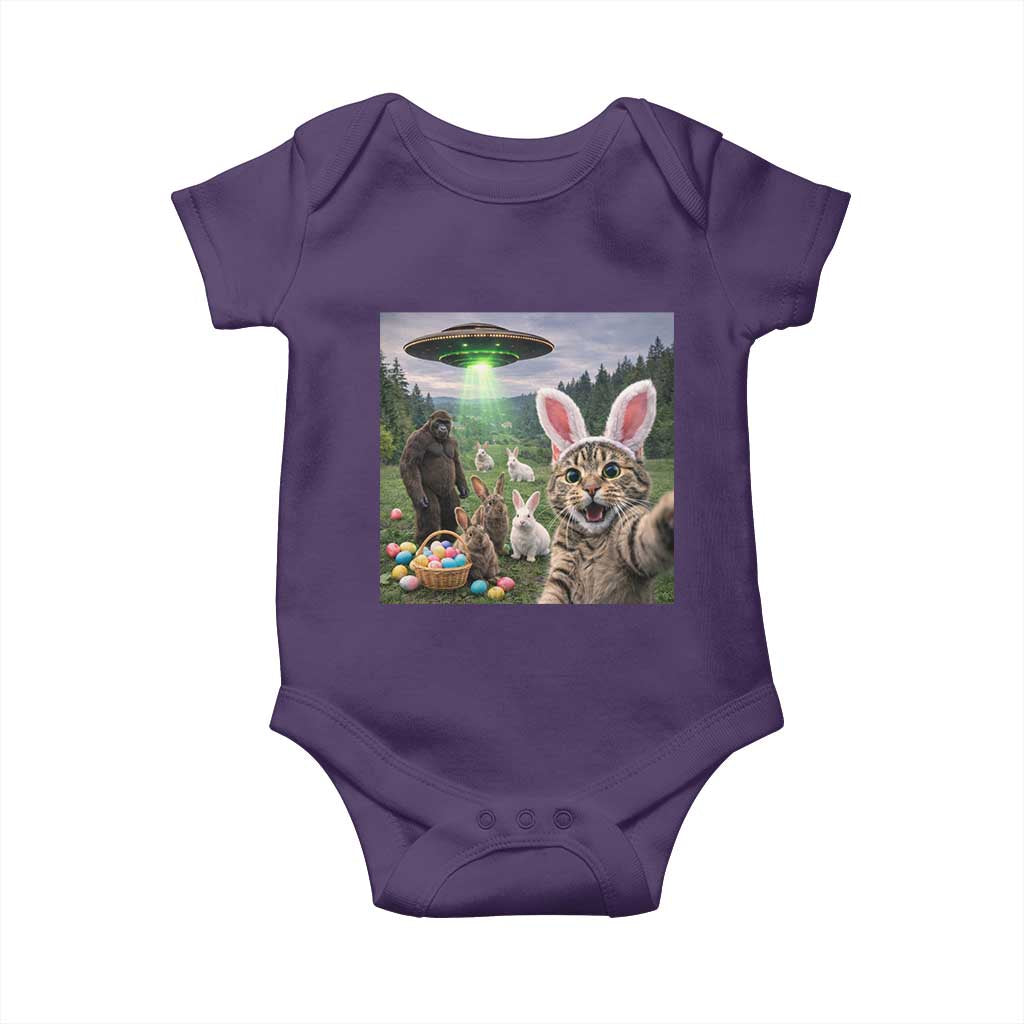 Funny Easter Day Baby Onesie Cat Selfie With Bunny Bigfoot UFO Bunny Egg
