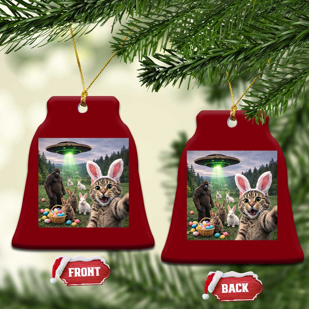 Funny Easter Day Ceramic Ornament Cat Selfie With Bunny Bigfoot UFO Bunny Egg