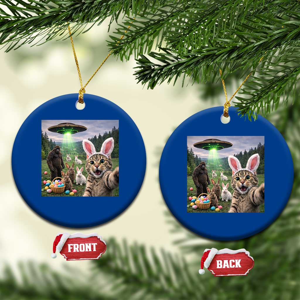 Funny Easter Day Ceramic Ornament Cat Selfie With Bunny Bigfoot UFO Bunny Egg