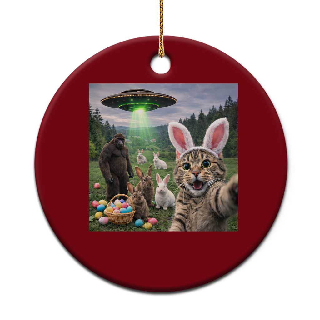 Funny Easter Day Ceramic Ornament Cat Selfie With Bunny Bigfoot UFO Bunny Egg