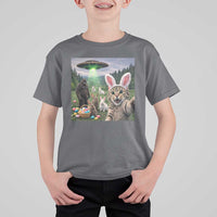 Funny Easter Day T Shirt For Kid Cat Selfie With Bunny Bigfoot UFO Bunny Egg