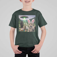 Funny Easter Day T Shirt For Kid Cat Selfie With Bunny Bigfoot UFO Bunny Egg