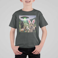 Funny Easter Day T Shirt For Kid Cat Selfie With Bunny Bigfoot UFO Bunny Egg