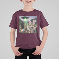 Funny Easter Day T Shirt For Kid Cat Selfie With Bunny Bigfoot UFO Bunny Egg